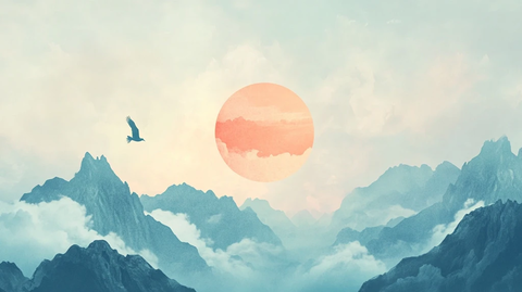 日出飞鸟太阳红日群山