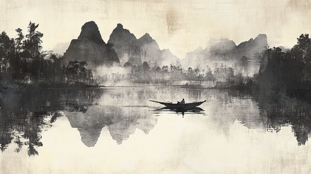 广西水彩水墨山水画