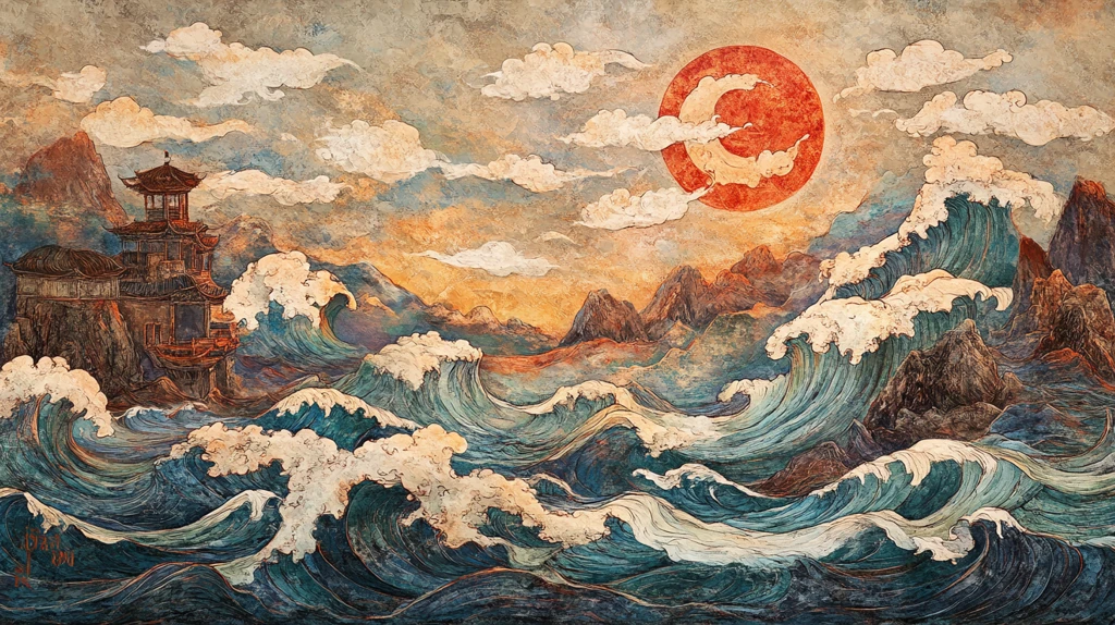 古风海浪包装插画