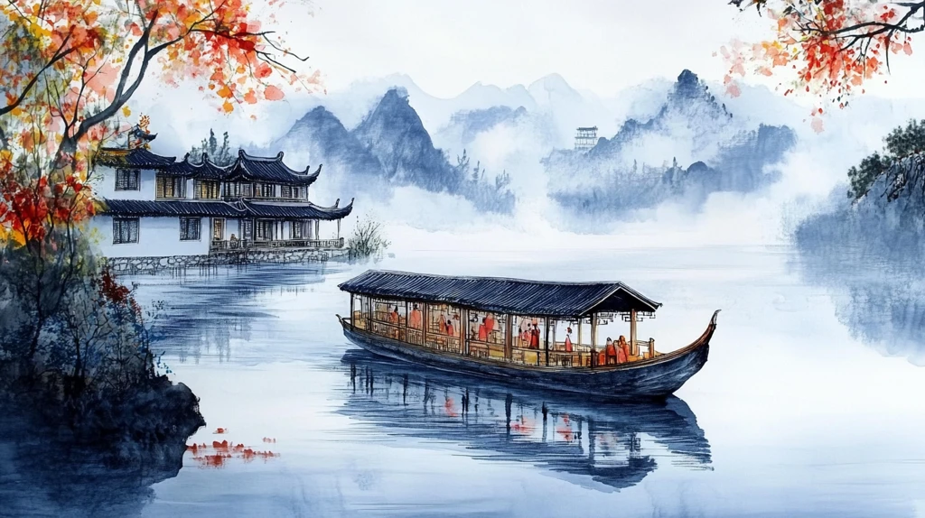 楼阁山水意境画