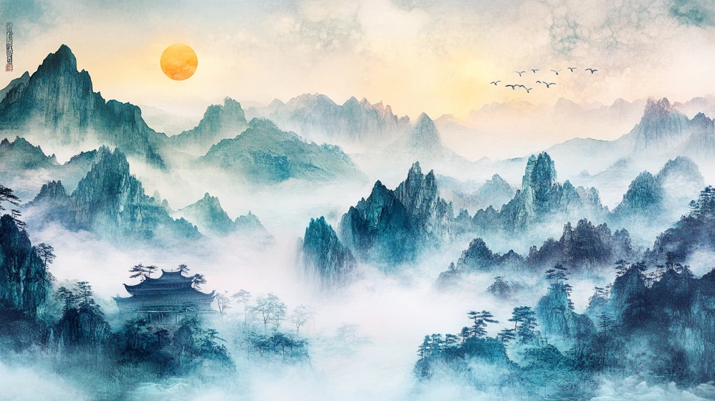 迎客松水墨山川