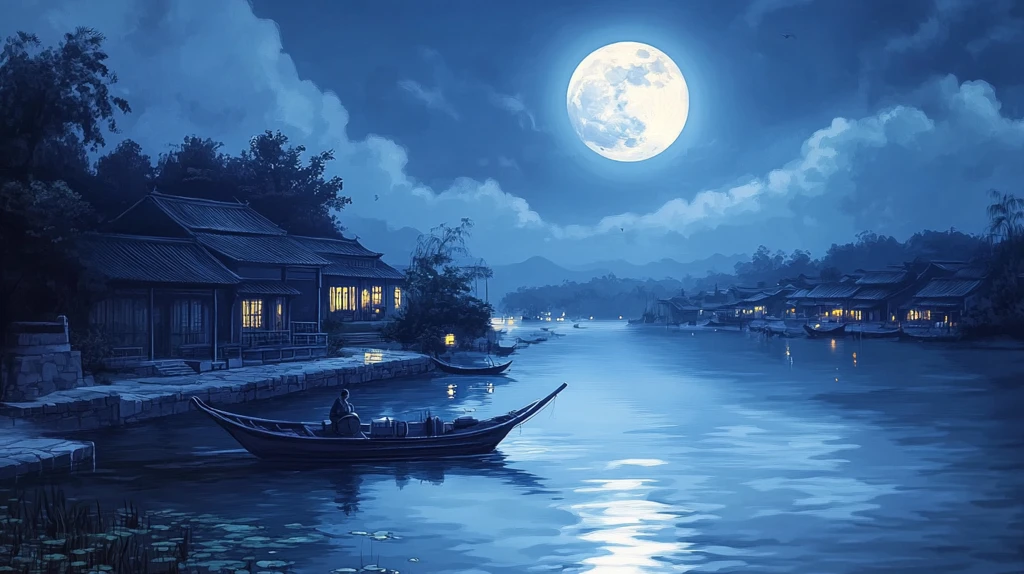 虎溪夜月景点插画