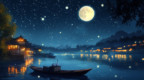 虎溪夜月景点插画