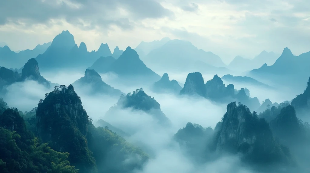 雾漫群峰图片素材下载