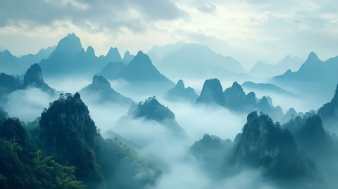 雾漫群峰图片素材下载