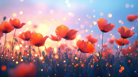 日落时草甸里的花