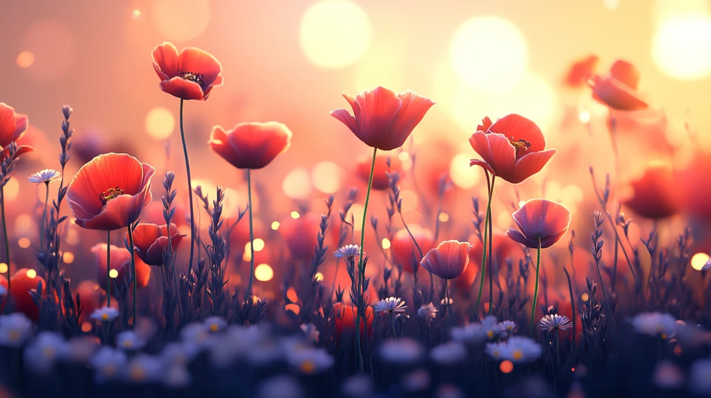 日落时草甸里的花