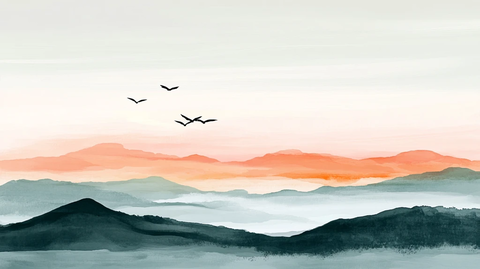 飞鸟水墨山水