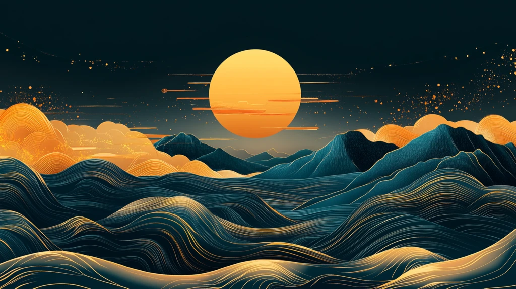 高端山水线包装插画