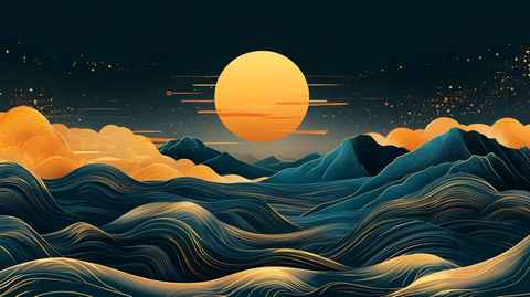 高端山水线包装插画