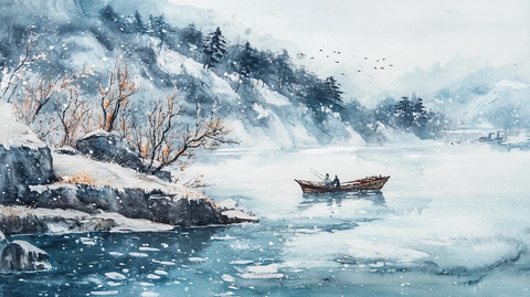 水彩孤舟