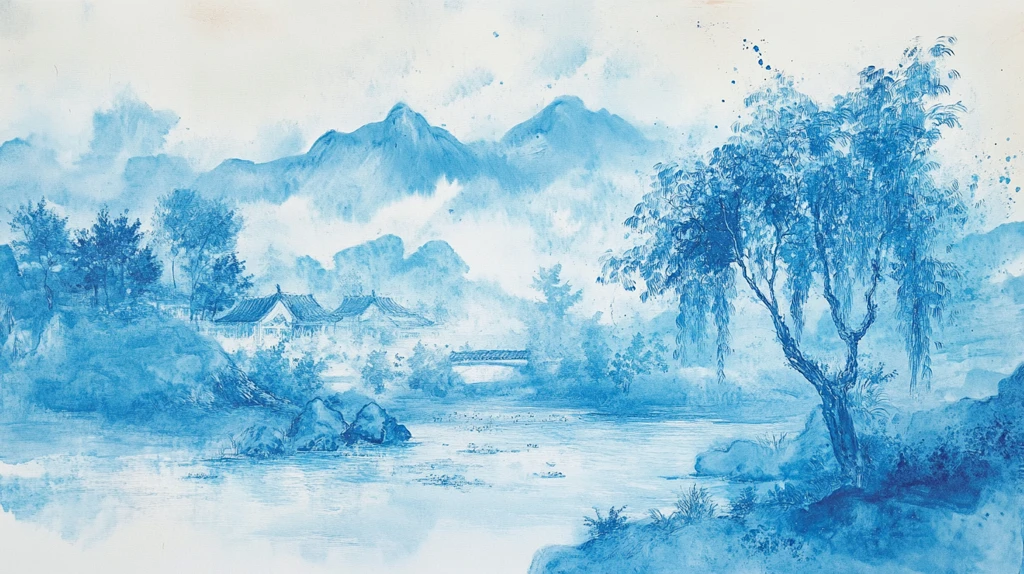 山水风光禅意水彩画