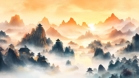 迎客松意境山水画