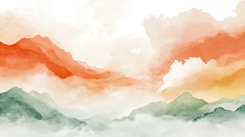彩色水墨群山背景墙