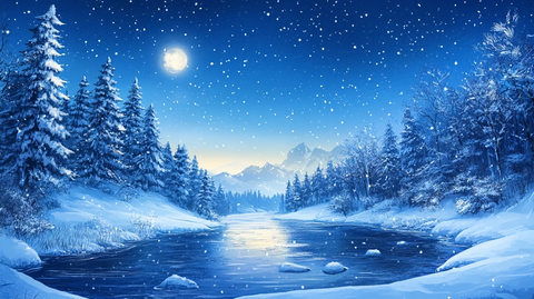 手绘雪夜风景无框画