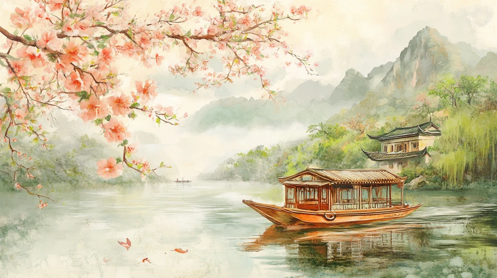 桃花源记古风山水插画