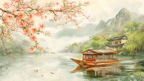 桃花源记古风山水插画