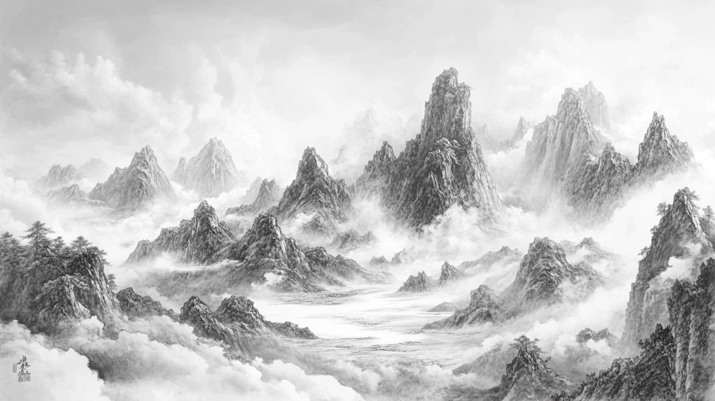 山水画黑白云海