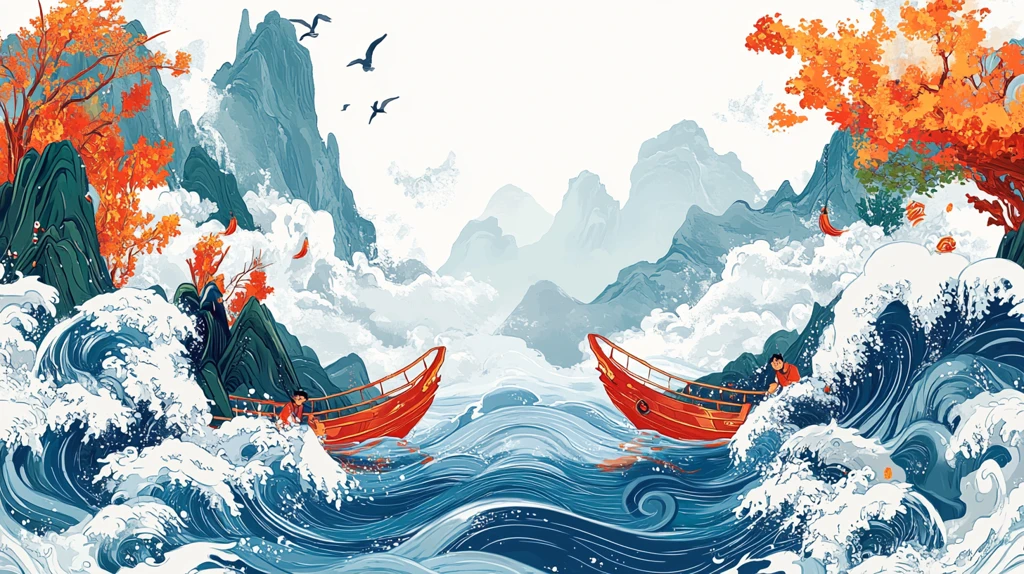 古风海浪包装插画