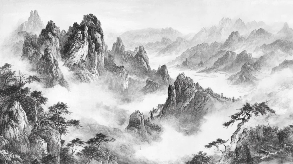 山水画黑白云海