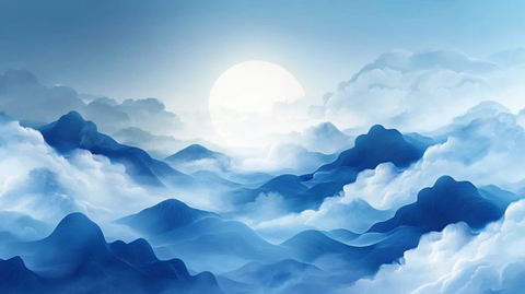 抽象蓝色山水意境