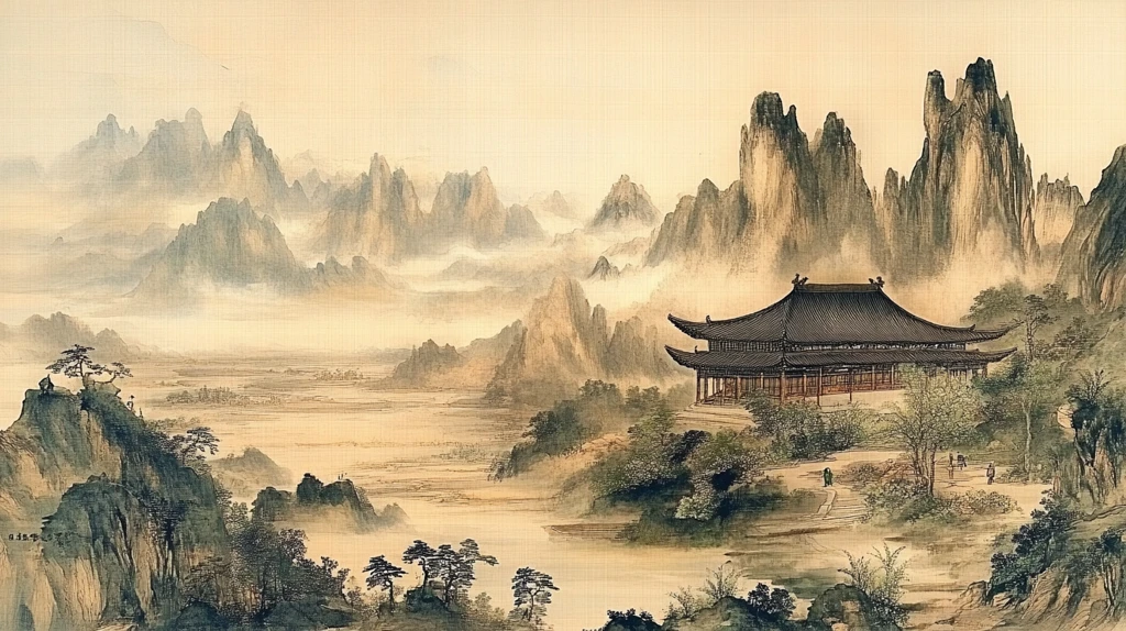 巨幅古典古风山水画