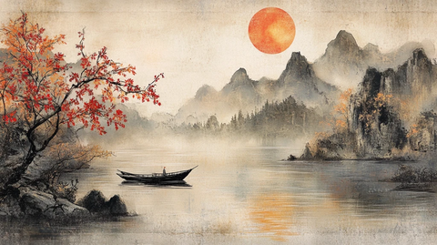 红日水墨山水