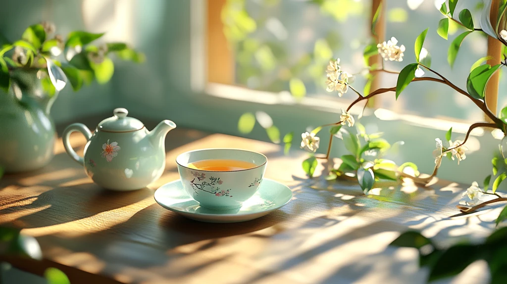 阳光下的茶具