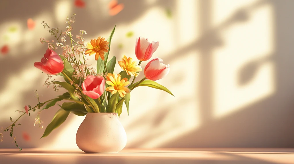 暖光灯下的鲜花