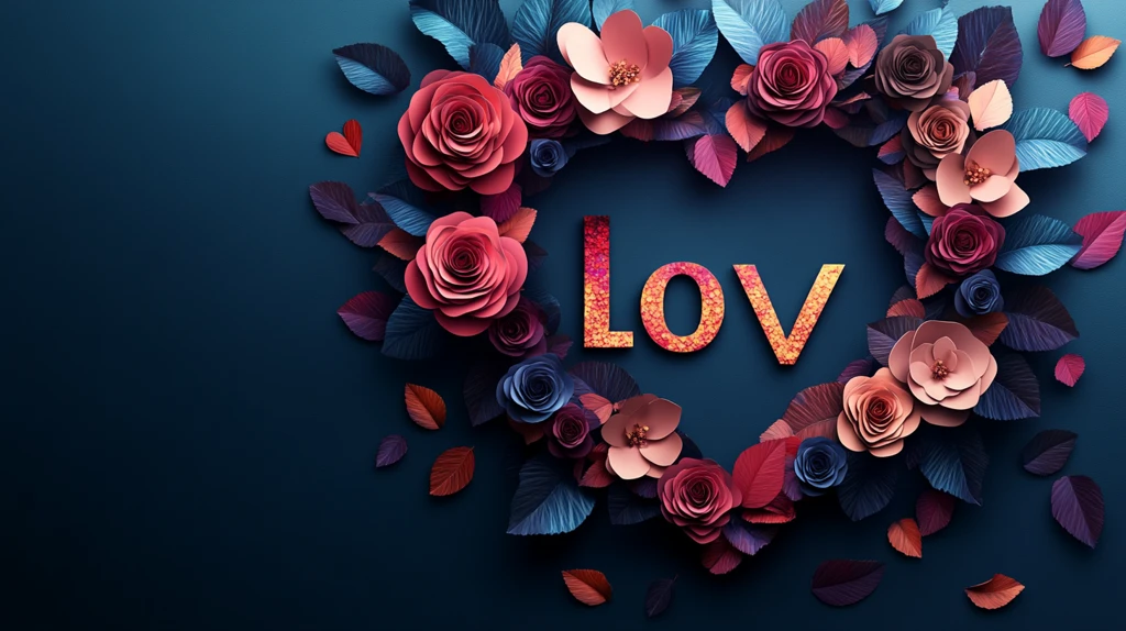 玫瑰花束与心形装饰