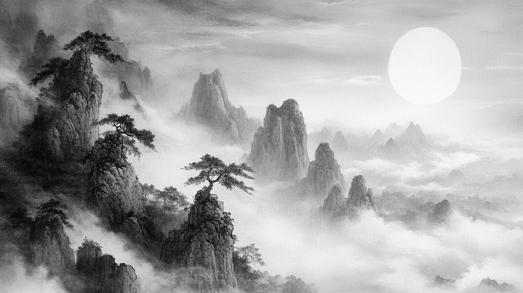 山水画黑白云海