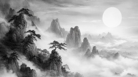 山水画黑白云海