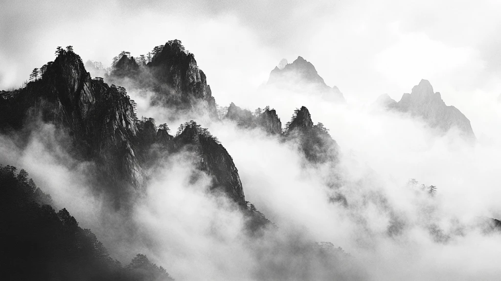 墨韵禅意山峰云雾意境