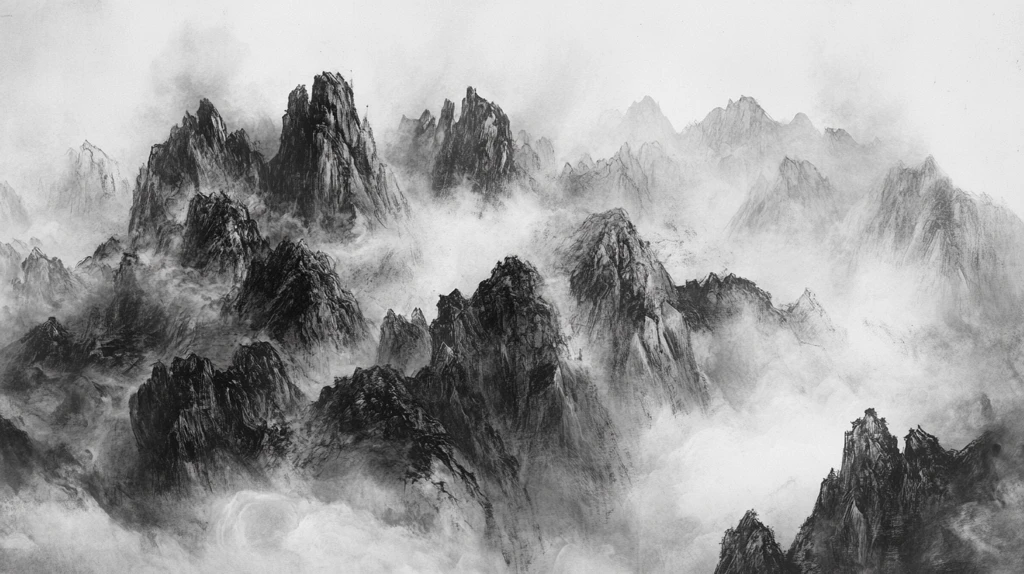 山水画黑白云海