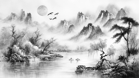 水墨数字画工笔山水