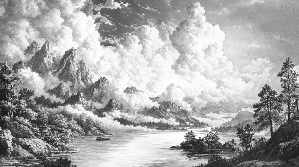 山水画黑白云海