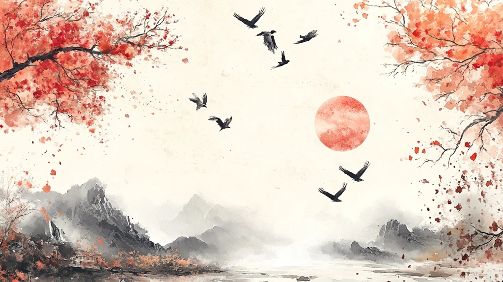 红叶古风山水画