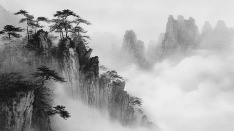 墨韵禅意山峰云雾风景