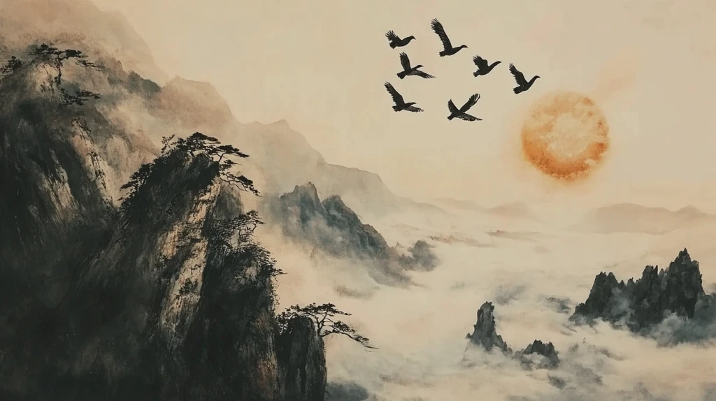 旭日东升水墨山水