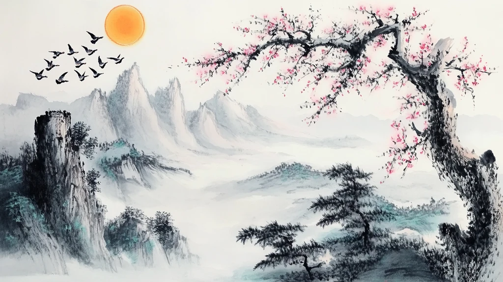 迎客松壁画挂画壁纸