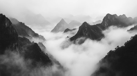 墨韵禅意山峰云雾意境