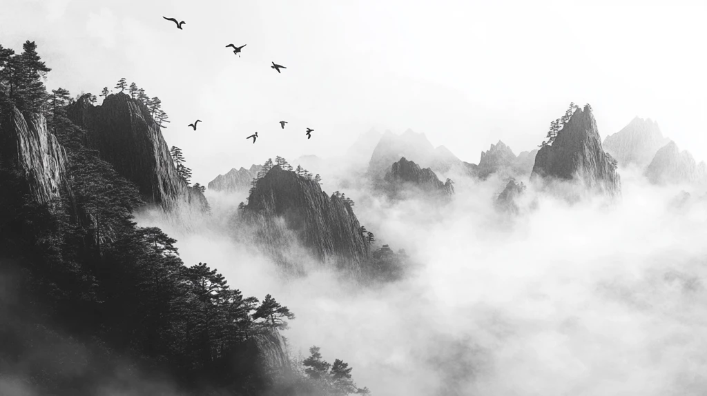 墨韵禅意山峰云雾意境