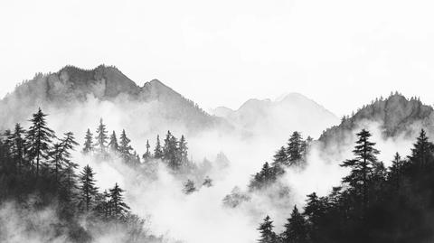 黑白意境水墨山