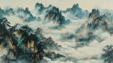 迎客松巨幅水墨画