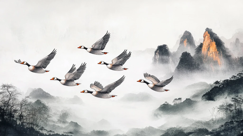 中式意境山水画瑞鹤图