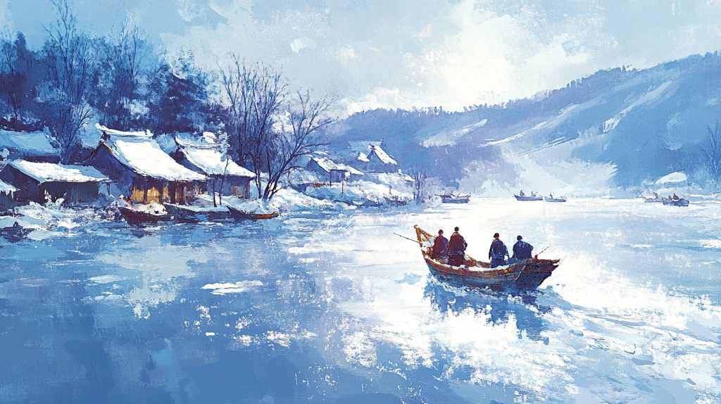 冬日河边小船