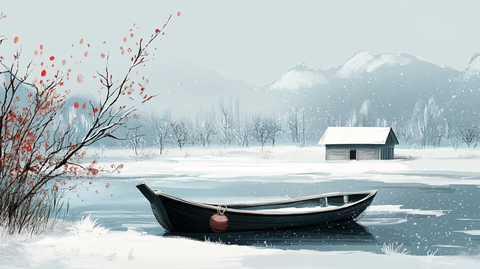 冬日山川风景插画