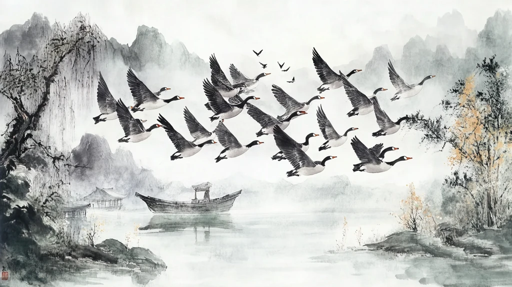 中式意境山水画瑞鹤图