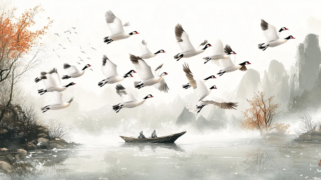 仙鹤古风山水插画