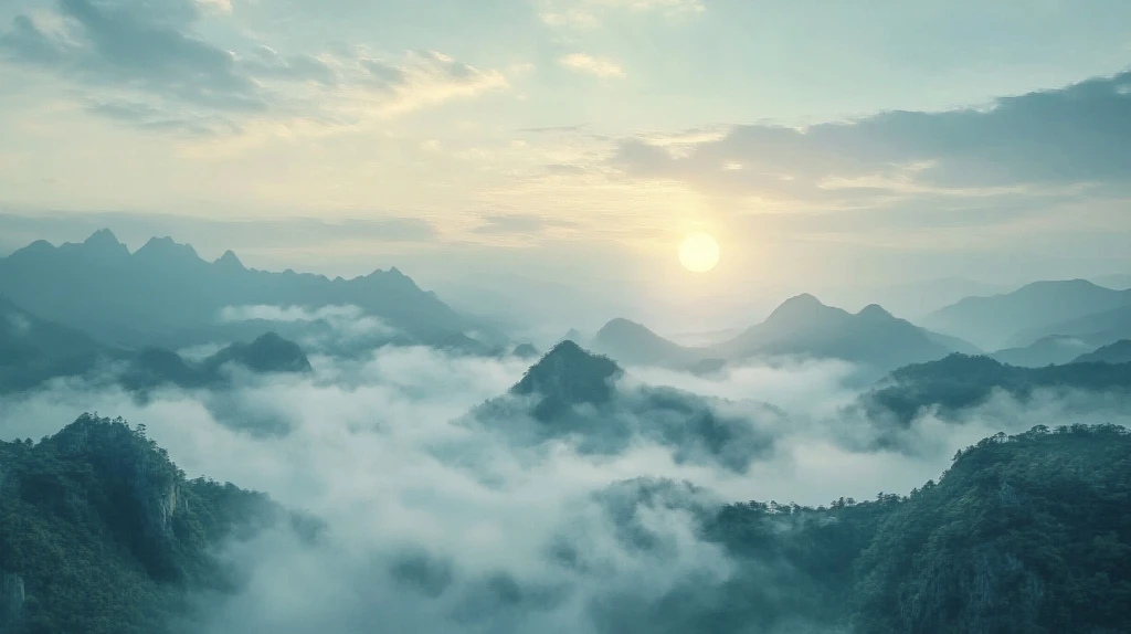 旭日东升云雾缭绕